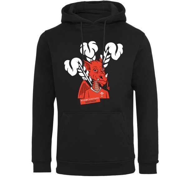 Rugby Vintage - Wales 'Bored' Dragon Hoodie - Zwart