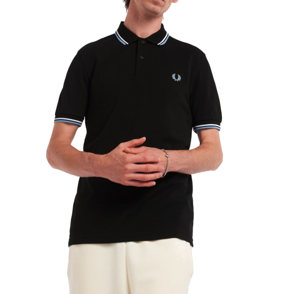 Fred Perry - Twin Tipped Polo Shirt - Black/ White/ Sky